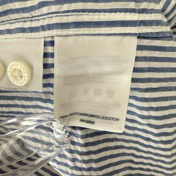 Land's End Men's Seersucker Casual Shirt Button Down Short Sleeve Blue White - Picture 8 of 8